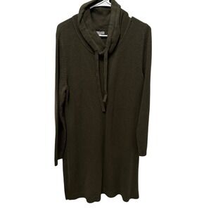T by Talbots Women Green Knit Cowl Neck Long‎ Sleeve Sweater Dress Size L